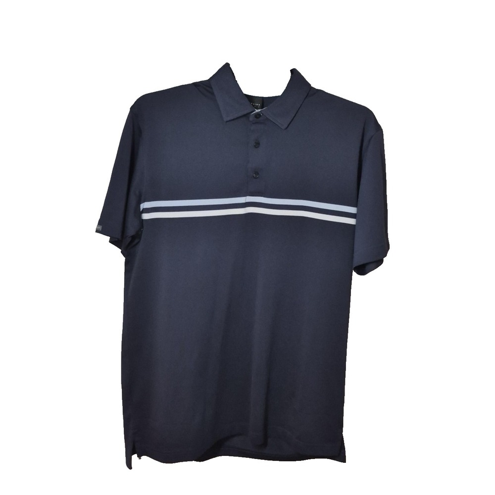 Dunning Golf Polo Shirt Mens Medium Navy Blue‎ Stripe Performance Short Sleeve